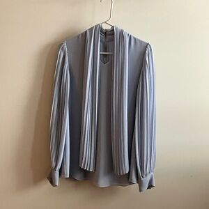 Elegant Light Gray-Blue Blouse with Scarf Detail